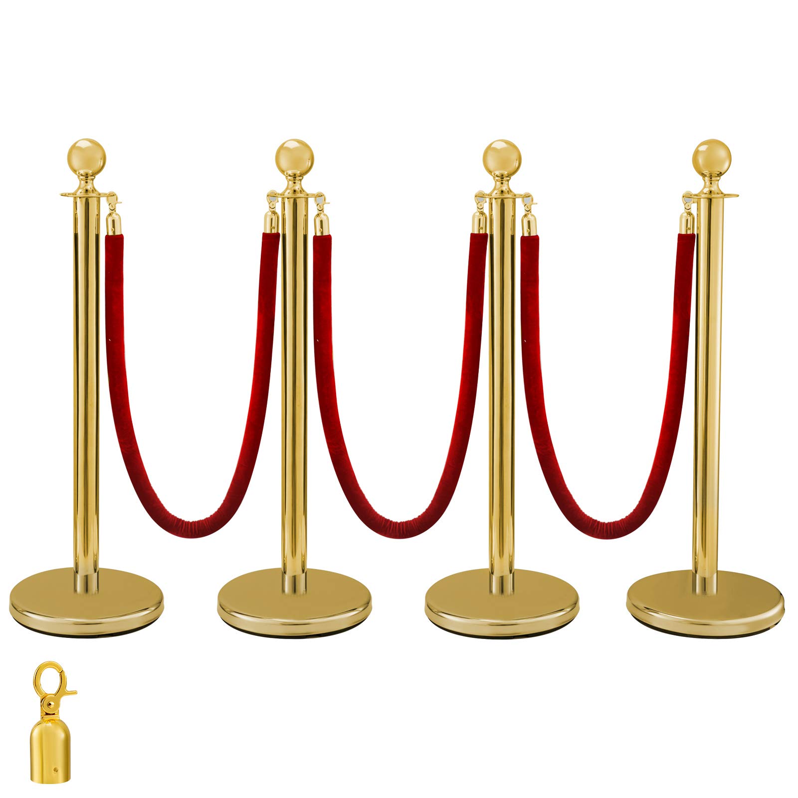 VEVOR Separador Poste 4 Juegos Barreras de Seguridad de 3 Cuerdas Poste Separador de Cinta Extensible Longitud de Cuerda 1.5m Dorado