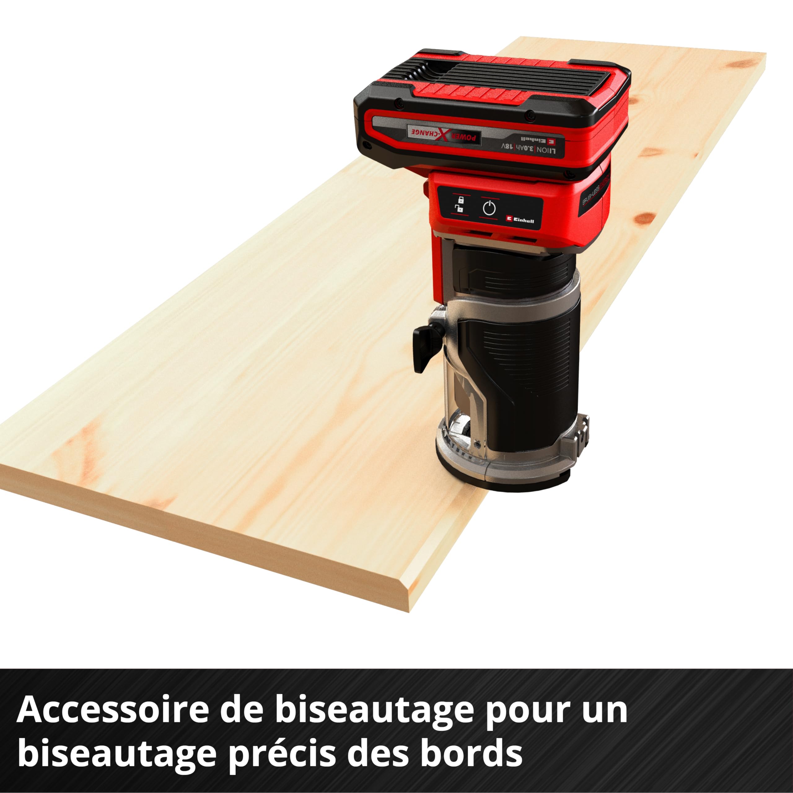 Einhell Professional Affleureuse sans fil TP-ET 18 Li BL-Solo | PXC | 18 V | course 40 mm | moteur Brushless | Ø 6 et 8 mm | guide parallèle | LED | accessoires | sans batterie