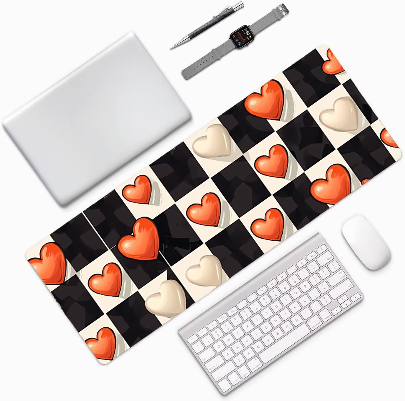 Lpfieonn Liebe Großes Schreibtischunterlage, XXL Schreibtischunterlagen, Schwarzweiß XXL Wasserdicht Gaming Mousepad mit Vernähter Rand und Rutschfeste Gummibasis, für Hause/Büro 120x60cm PF-1615