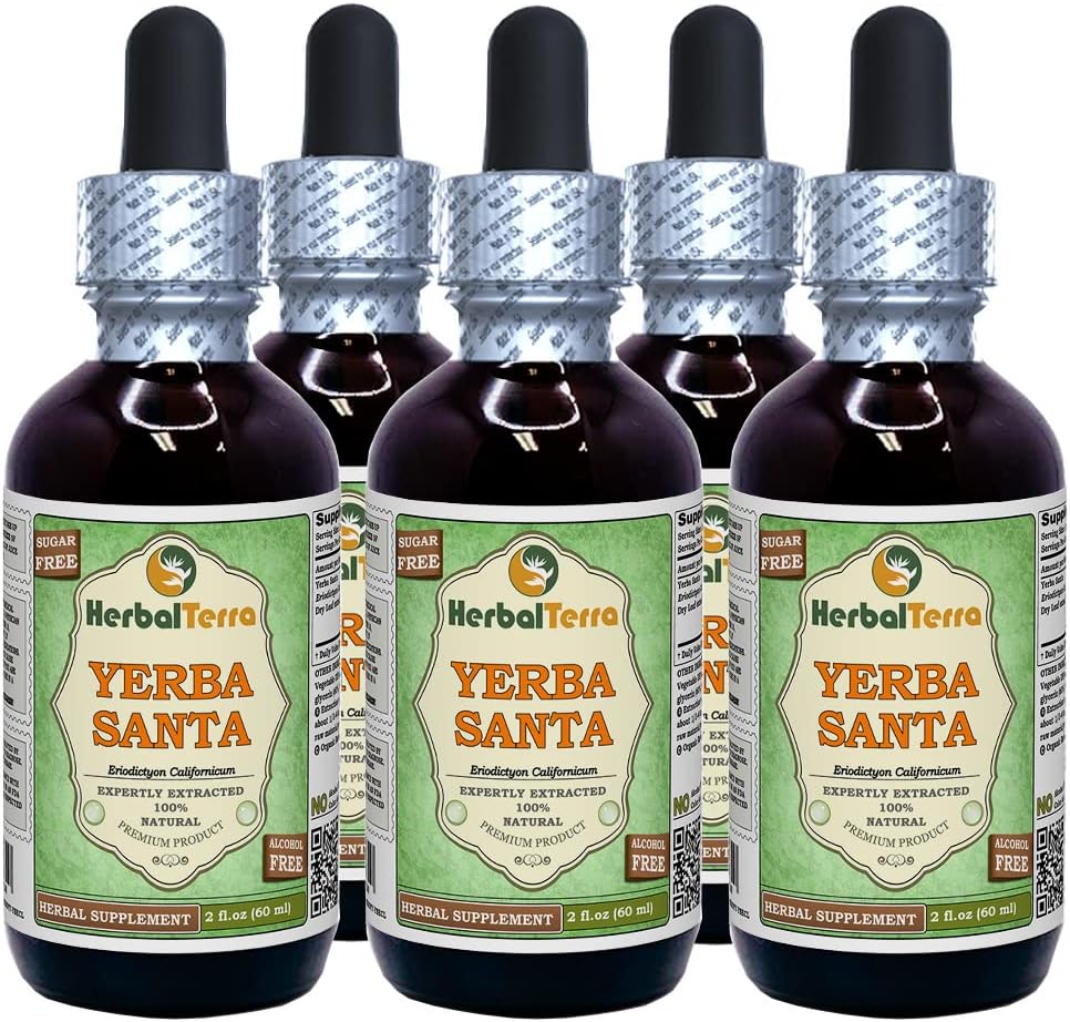 Yerba Santa (Eriodictyon Californicum) Glycerite, Dried Leaves Alcohol-Free Liquid Extract (Brand Name: HerbalTerra, Proudly Made in USA) 4x4 fl.oz (4x120 ml)