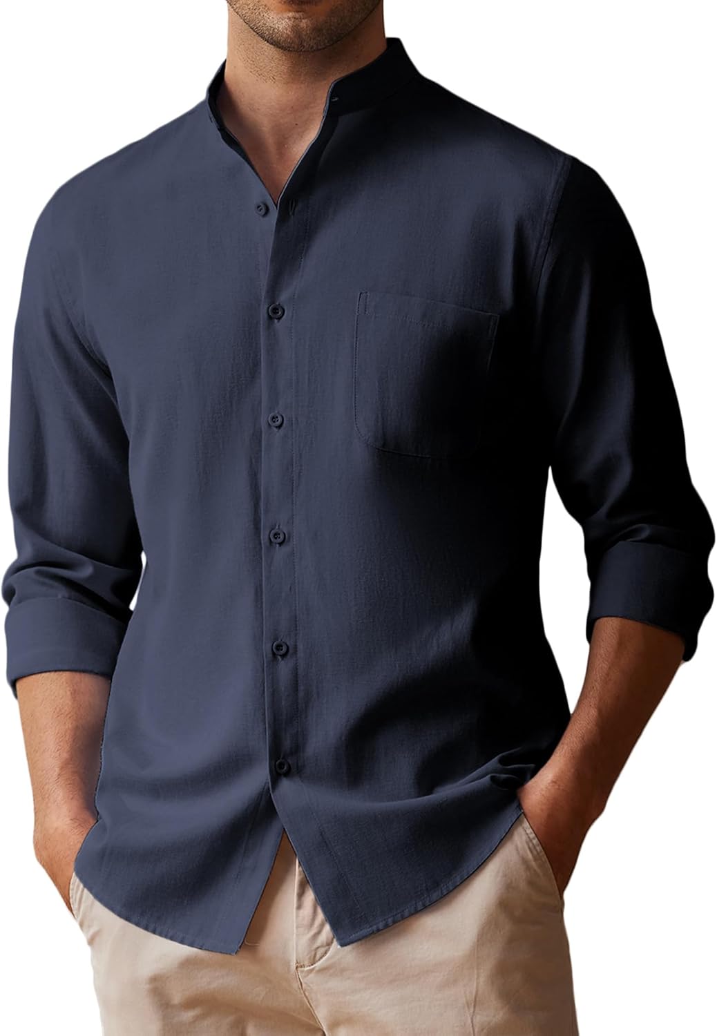 Camisa Xact Larga Manga De Lino Abuelo Nehru El Salvador