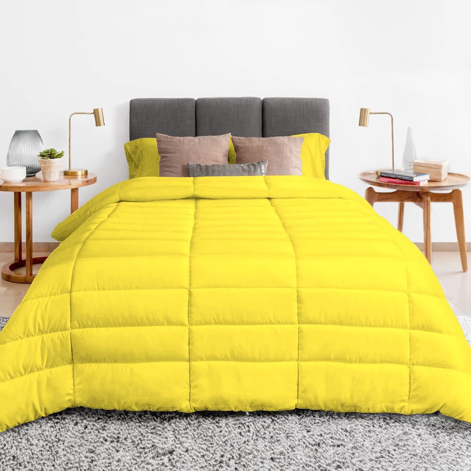 Tony's Textiles 3 Piece Luxury Long Box Pattern Comforter Set Premium |Super Soft 450 GSM All Season, 1000 Thread Count, 100% Egyptian Cotton, King/California King Size - Yellow Color