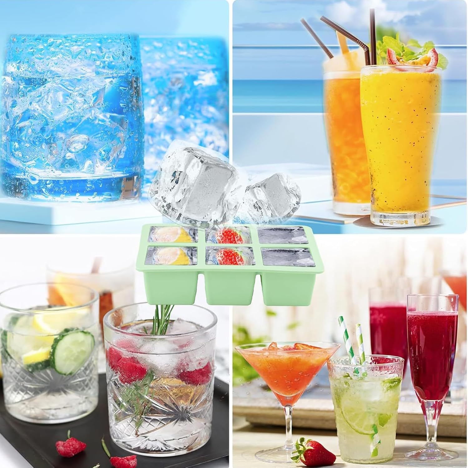 Silicone Ice Cube Tray with Lid Stackable Ice Cube Mould 18 Large Square Ice Cube Moulds 4.8 cm Moulds for Cocktails, Whiskey, Fruit, Ice Cream (3 Colours)