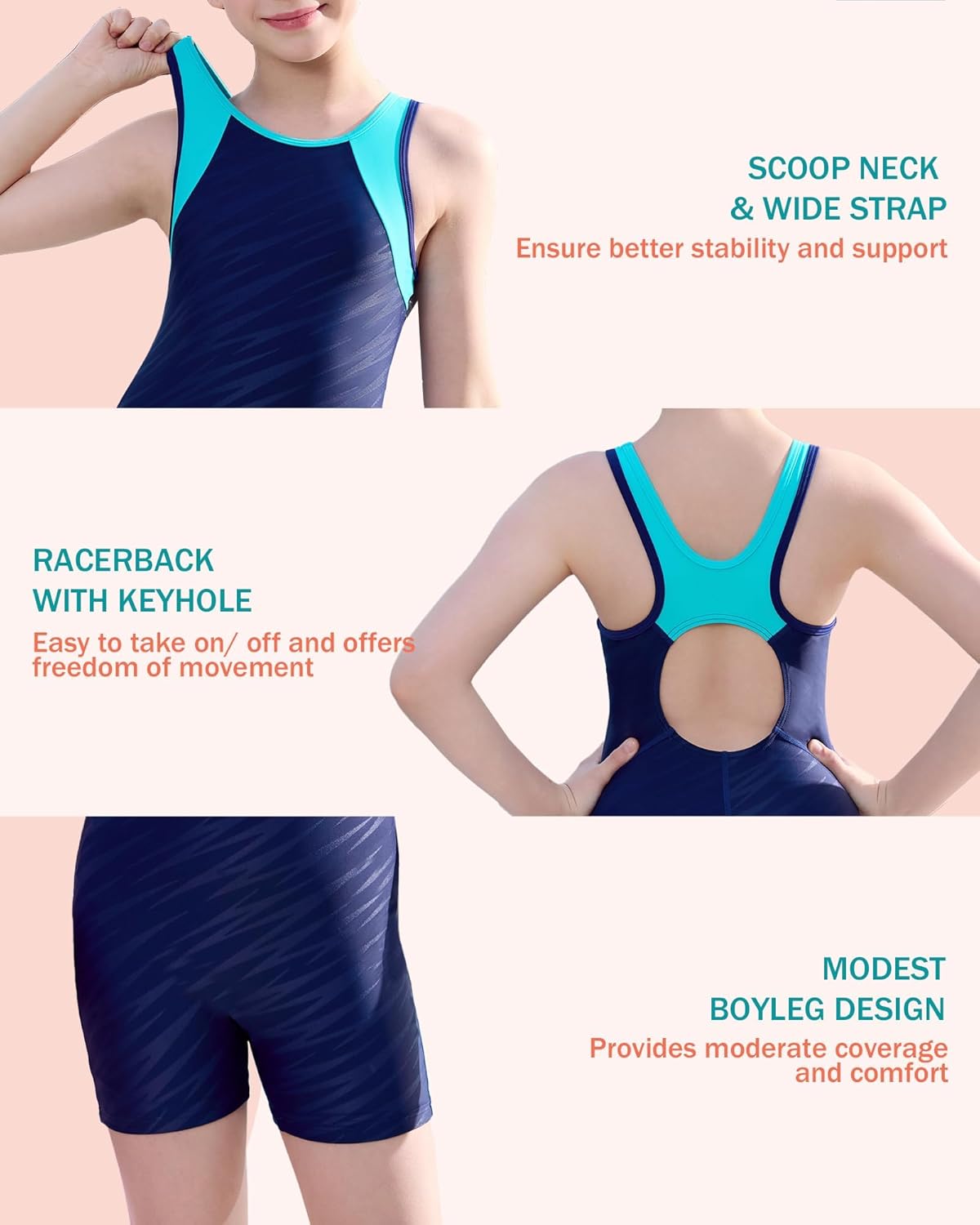 beautyin Girls Boyleg One Piece Swimsuit Athletic Bathing Suit Competitive Swimwear Size 7-16 - Image 2