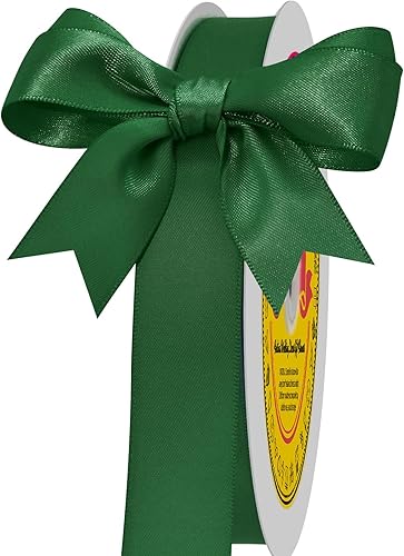 Miniatura 1255 de Cinta de satén verde esmeralda de doble cara de 1-1/2 pulgadas x 50 yardas, cinta de poliéster verde esmeralda para envolver regalos, muy adecuada