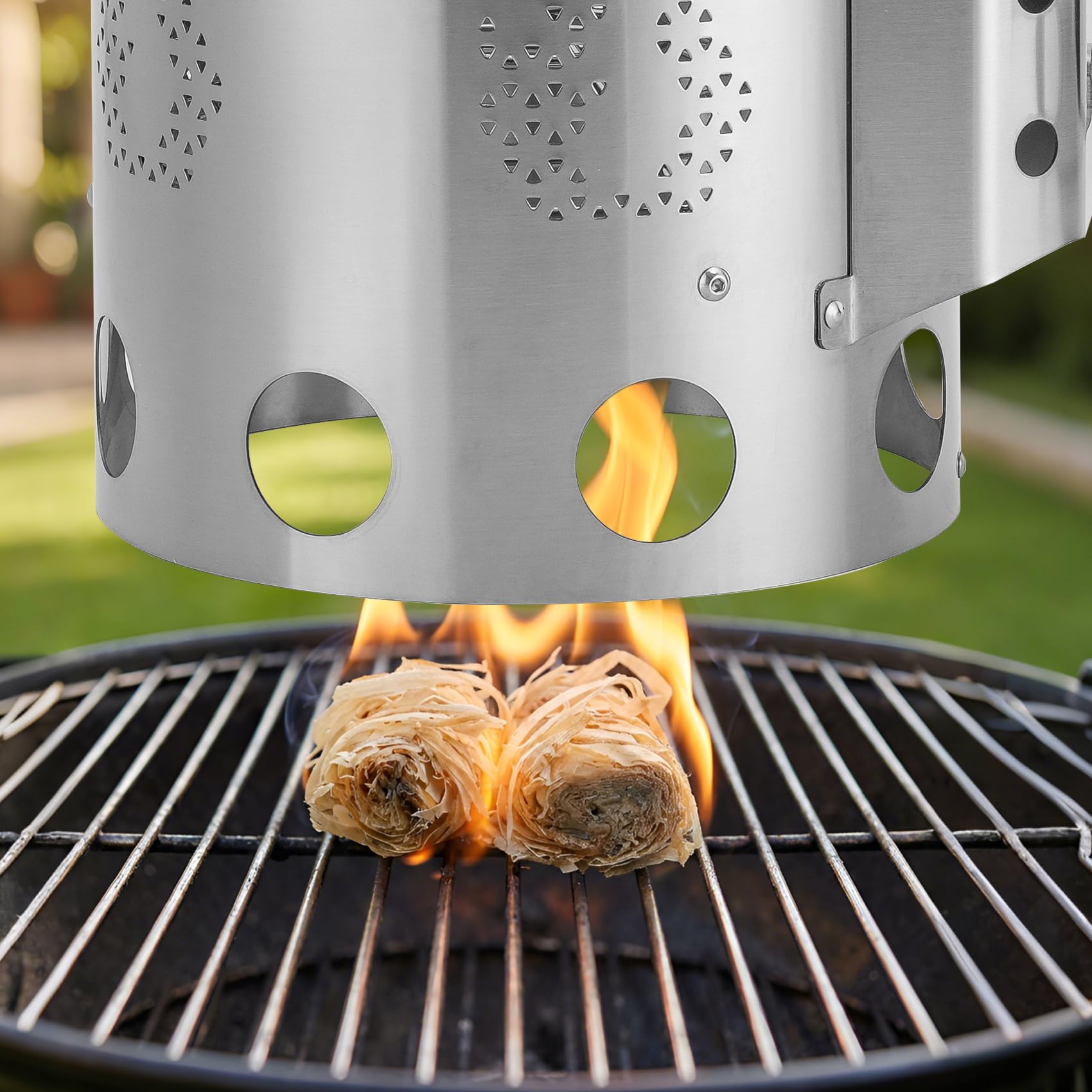Onlyfire Kit Cheminée d'Allumage en Acier Inoxydable 430 avec 50 Allume-Feux Naturels - Démarreur de Charbon de Bois pour Barbecue, Grill et Fumoir