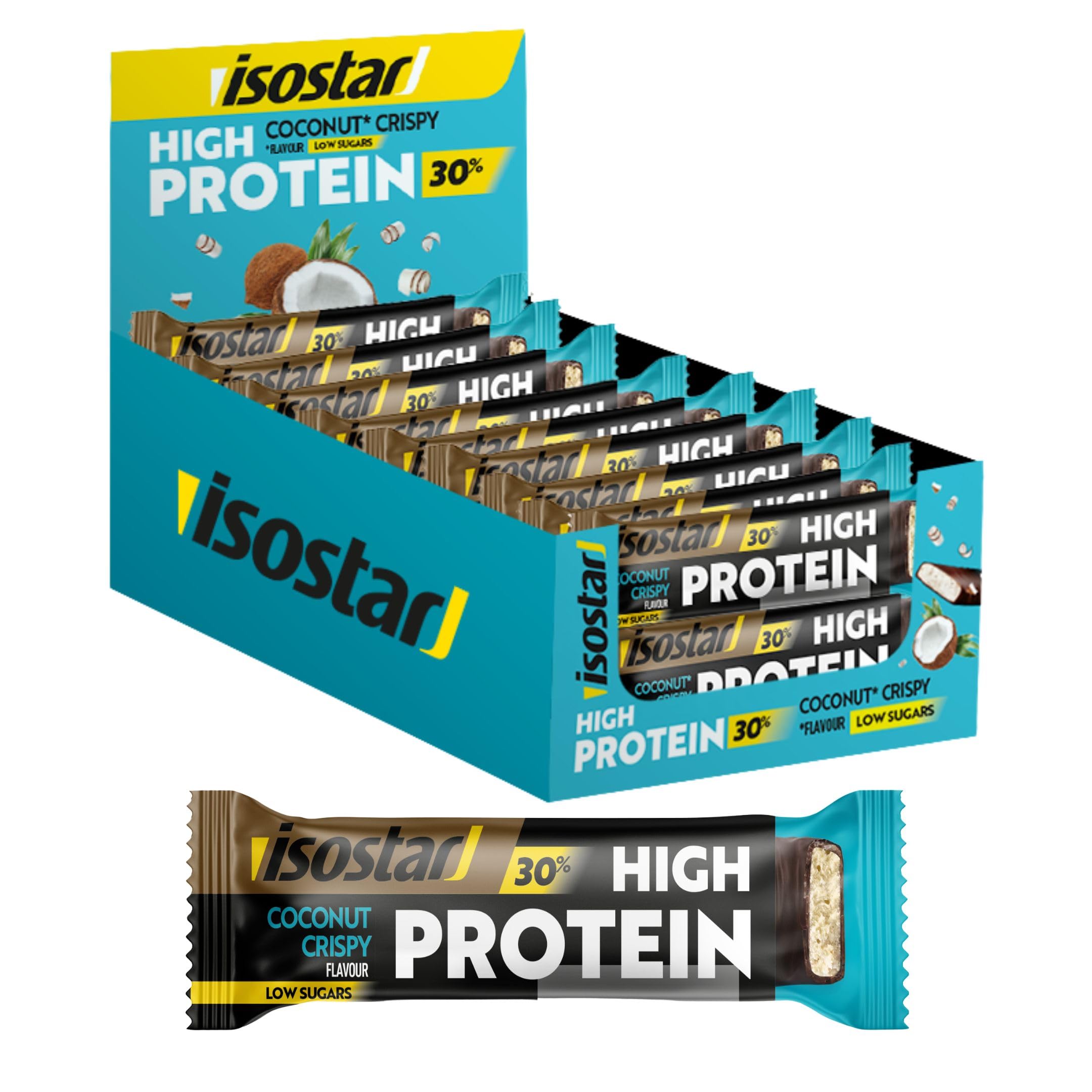 ISOSTAR – Barres High Protein 30 Coconut – Barres Protéinées Sport avec Glucides – Énergie & Récupération – Snack Fitness, Cross Training & Musculation – 16 barres (16 x 55 g)