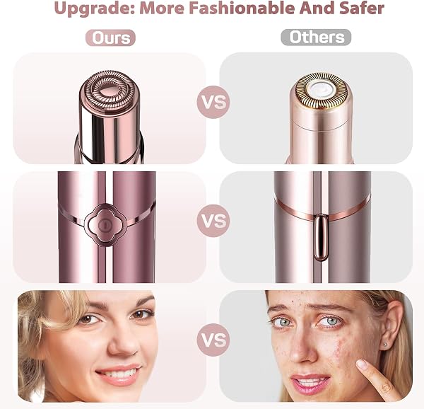 Gurelax Touch - Depilación facial para mujer, sin dolor, dispositivo recargable, 2 cabezales de repuesto, afeitadora facial Peach para labio superior y barbilla - 5