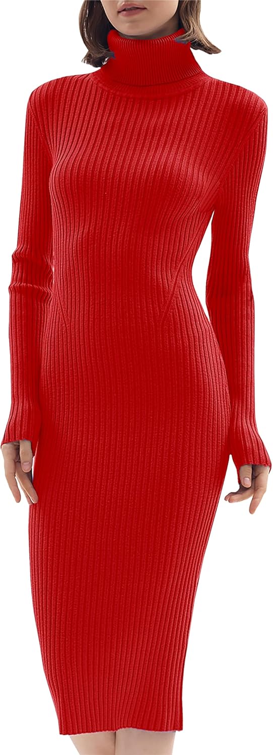 v28 Women Stretchable Knitted Long Sleeve Slim Fitted Ribbed Soft Sweater Dress - Image 4