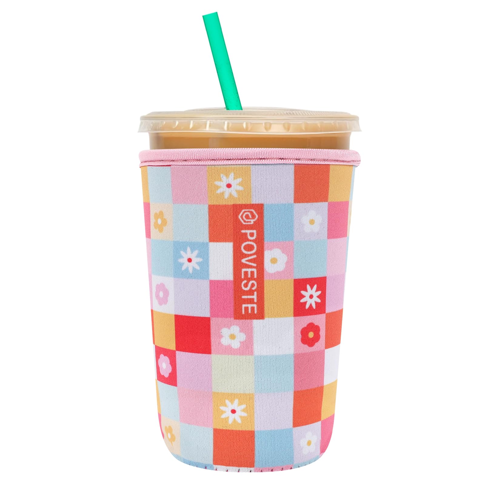 Reusable Neoprene Insulator Sleeve for Iced Coffee &amp; Cold Soda, Coffee Sleeves for Iced &amp; Hot Drinks, Cold Beverage Cooler Compatible with Starbucks, Dunkin (Boho Floral, Medium: 22-24oz)
