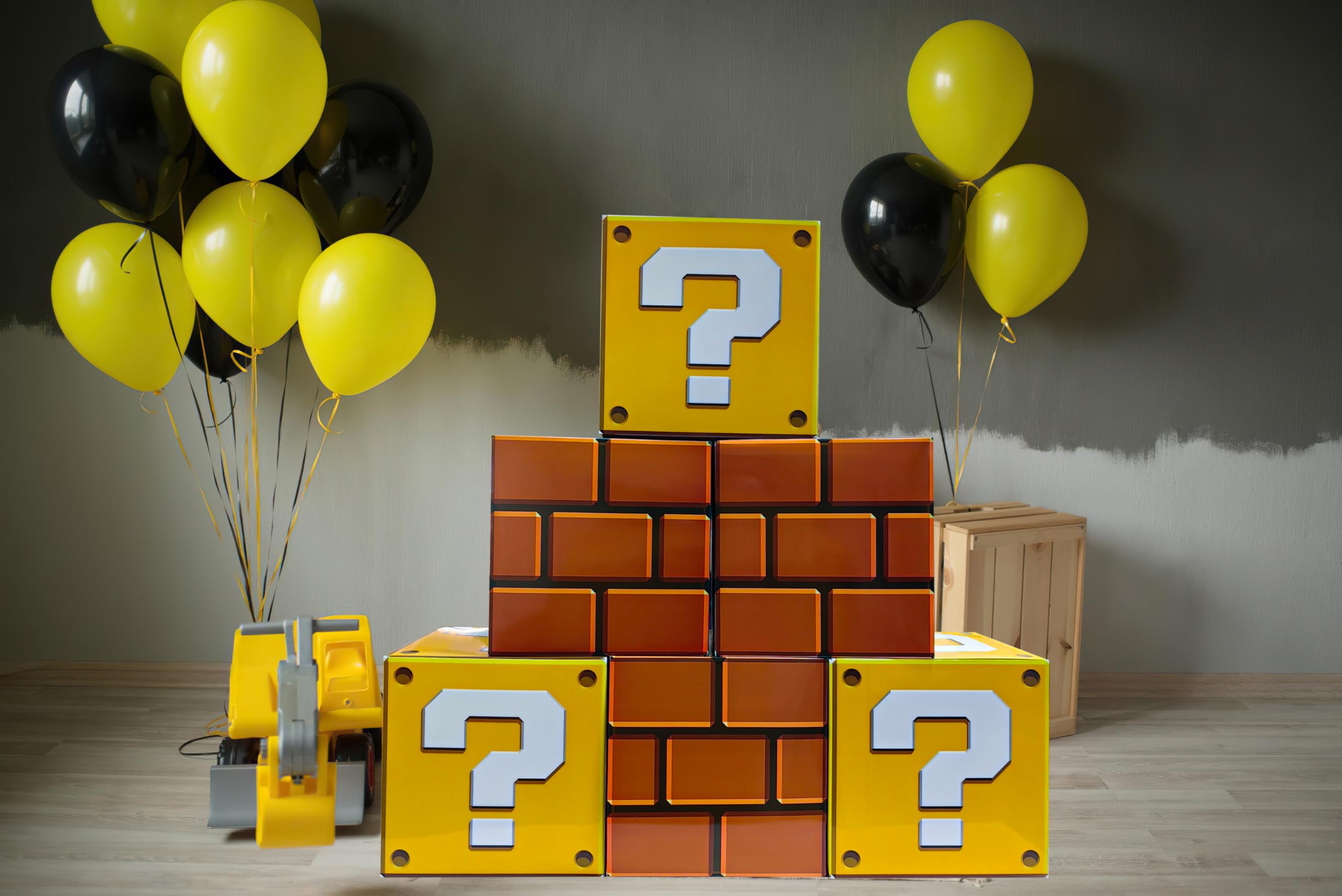 6 cajas grandes de fiesta para fiesta de cumpleaños de 11.8 x 11.8 pulgadas, cajas de preguntas de ladrillo para decoración de fiestas temáticas de videojuegos