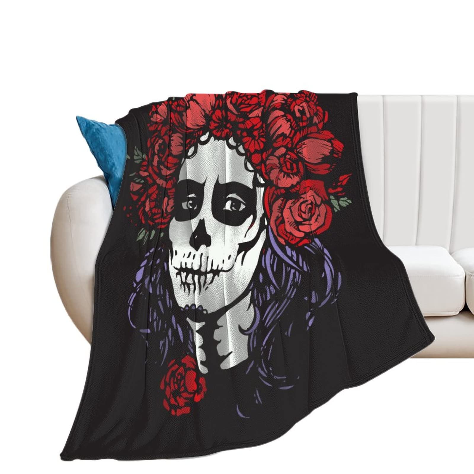 Couverture en flanelle tête de mort jeté de lit chaud plaid polaire canapé