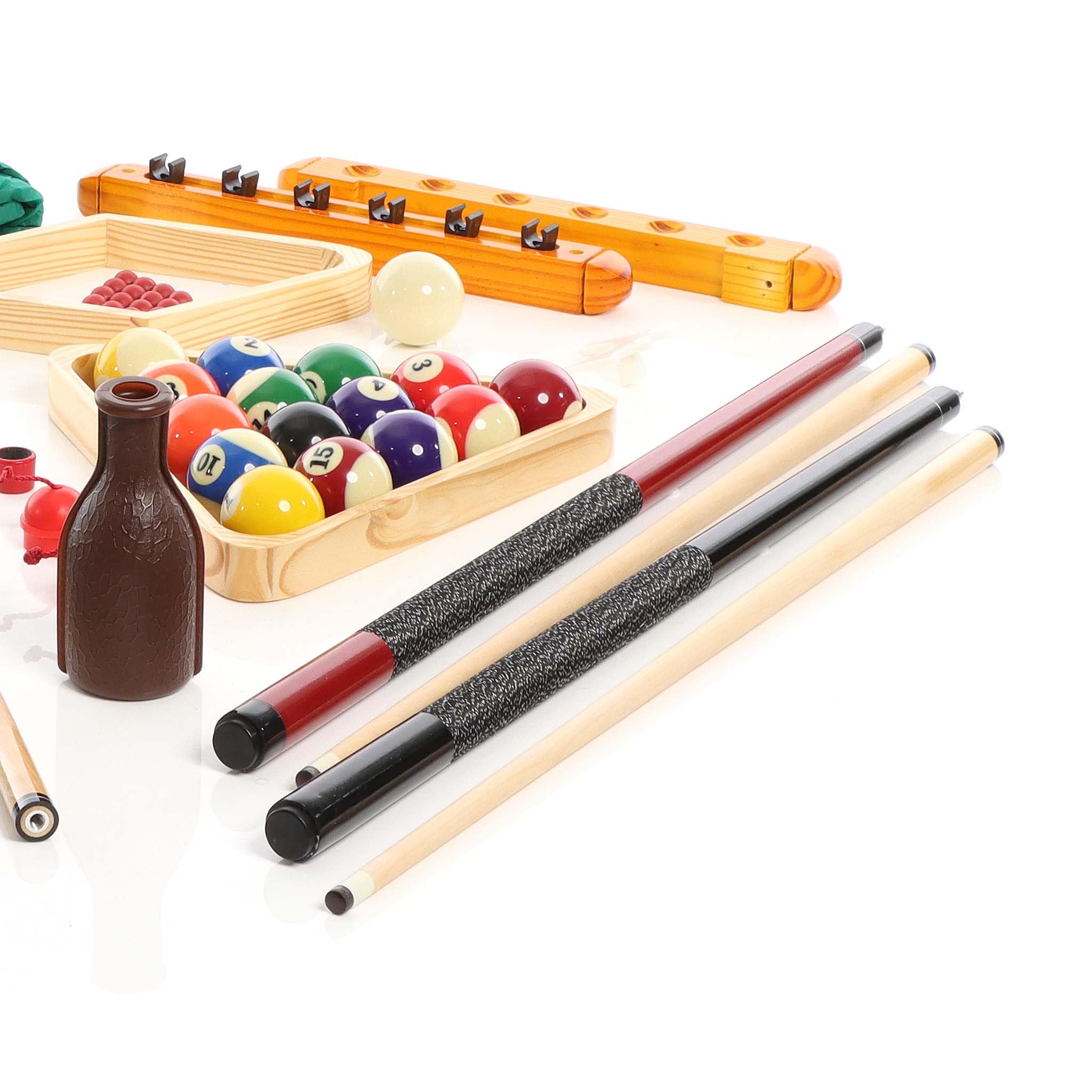 Wiltec Set di Accessori per Biliardo 4 Stecche Triangolo e portastecche a Parete