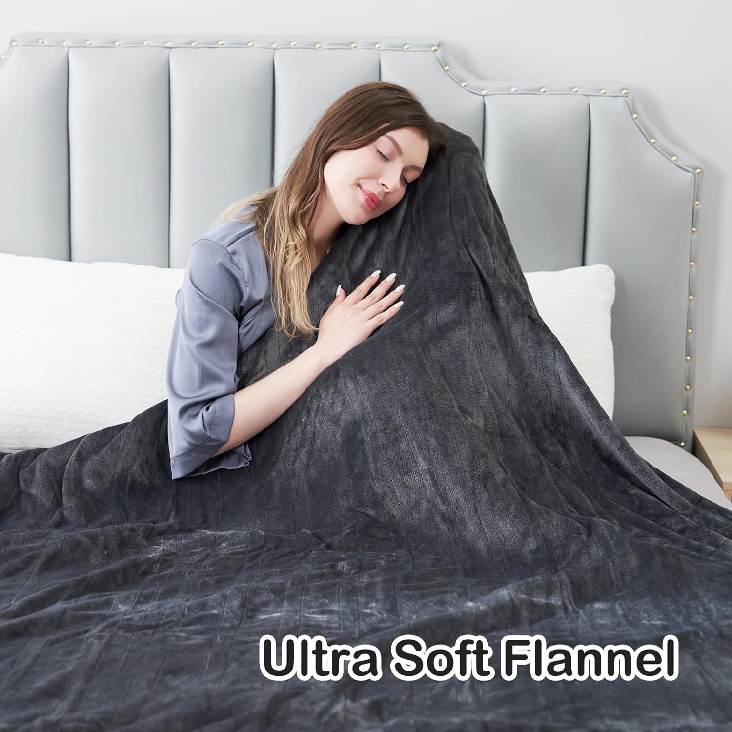 Electric Heated Blanket Queen Size 84"x90", Soft Plush Microplush for Bed, Dual Controllers & Heating Zones, 10Hs Auto Off & 5 Heating Levels, Machine Washable, Gifts for Family-Gray - Image 5