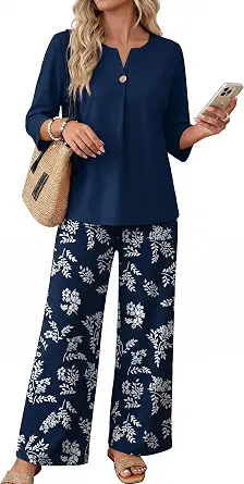 WIHOLL Two Piece Sets for Women - 3/4 Sleeve Lounge Sets for Summer and Spring