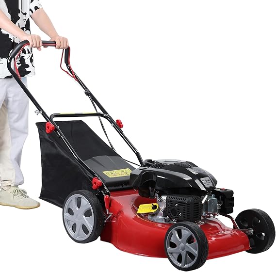 3 in 1 Gas Lawn Mower Self Propelled,141 OHV Engine with Air Cooling, 20 Steel Deck, 8-Level Height Adjustment, 50L Grass Tank, Foldable Design Red