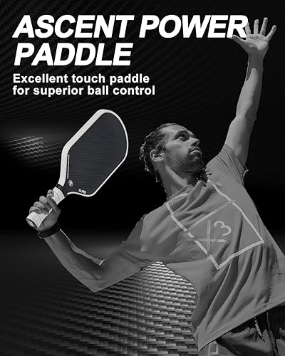 Miniatura 5 de Paleta de pickleball - Superficie de fibra de carbono cruda 3K (CFS) + superficie de abrasión de carbono (CAS) con grano alto y giro, mango alargado