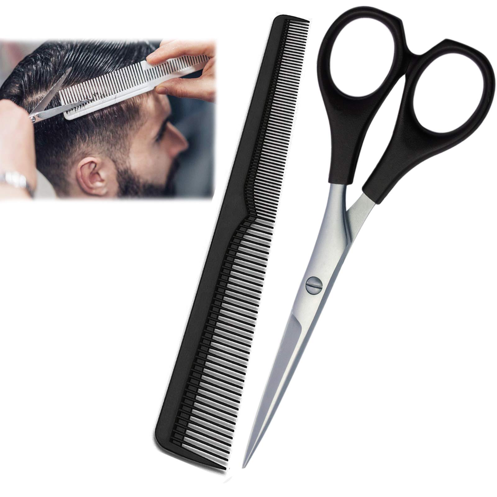 YNR England Hairdressing Barber Hair Scissor for Professional Hairdressers Barbers Stainless Steel Hair Cutting Shears - For Salon Barbers, Men, Women, Children and Adults (Scissors+Comb)