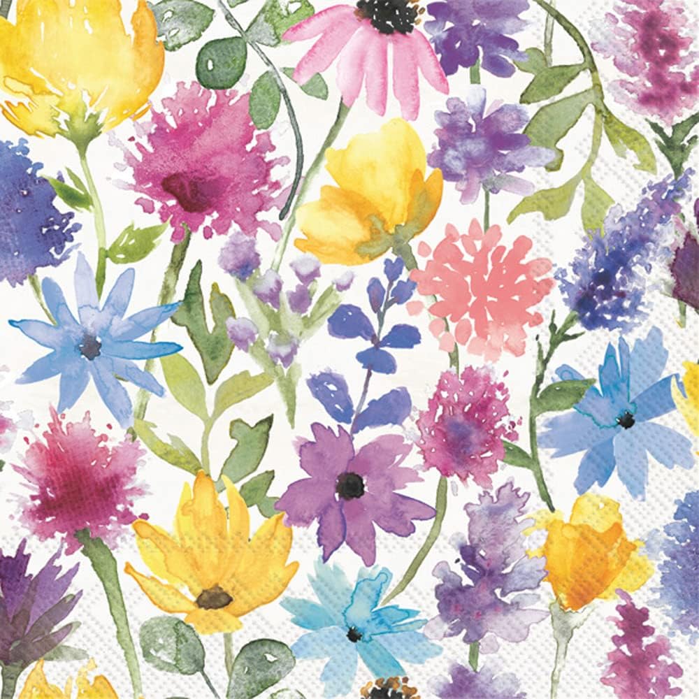 IHR 3-Ply Paper Napkins, 20-Count Cocktail Size, Summer Floral Cream