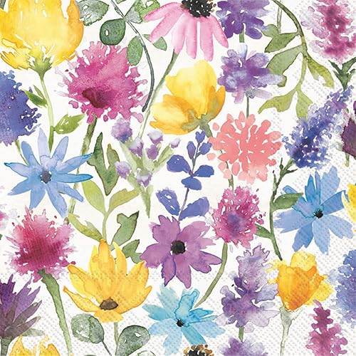 Boston International IHR Servilletas de papel de 3 capas, 20 unidades, tamaño cóctel, crema floral de verano