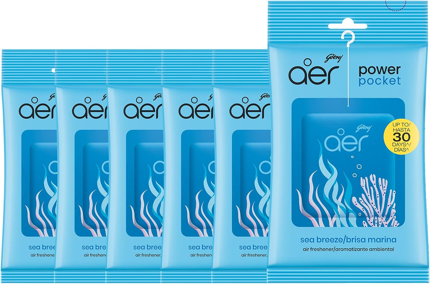 AER Power Pocket Sea Breeze Solid Gel Air Freshener for the Entire Home with Long Lasting Scent, Pack of 6