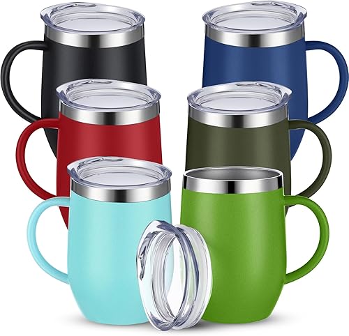 Miniatura 7 de Suclain 6 tazas de café aisladas de 12 onzas con asa, taza de café aislada de acero inoxidable, taza de viaje al vacío de doble pared a granel, taza