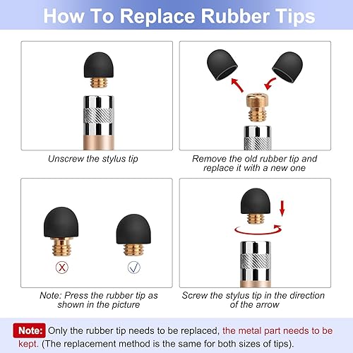 Miniatura 5 de StylusHome Paquete de 3 lápices capacitivos para pantallas táctiles con puntas de goma de repuesto, 20 unidades para iPad, iPhone, Android