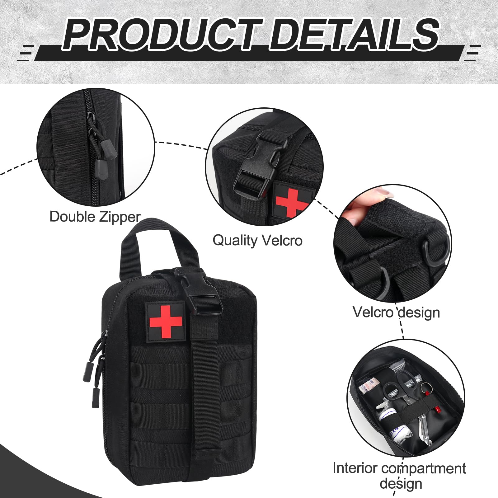 Tactique Sac de Secours 54PCS Trousse de Premiers Soins Militaire pour Camping Chasse
