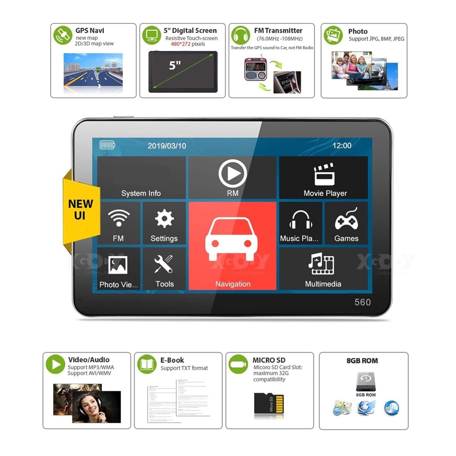 Navigazione GPS per camion, camper, auto 5 '' auto Turck GPS Navigazione 26. 5m + 8 GB FM Sat NAV Navitel Navitel Russia Mappa Facile da usare (Color : Noir, Size : BT add wired)