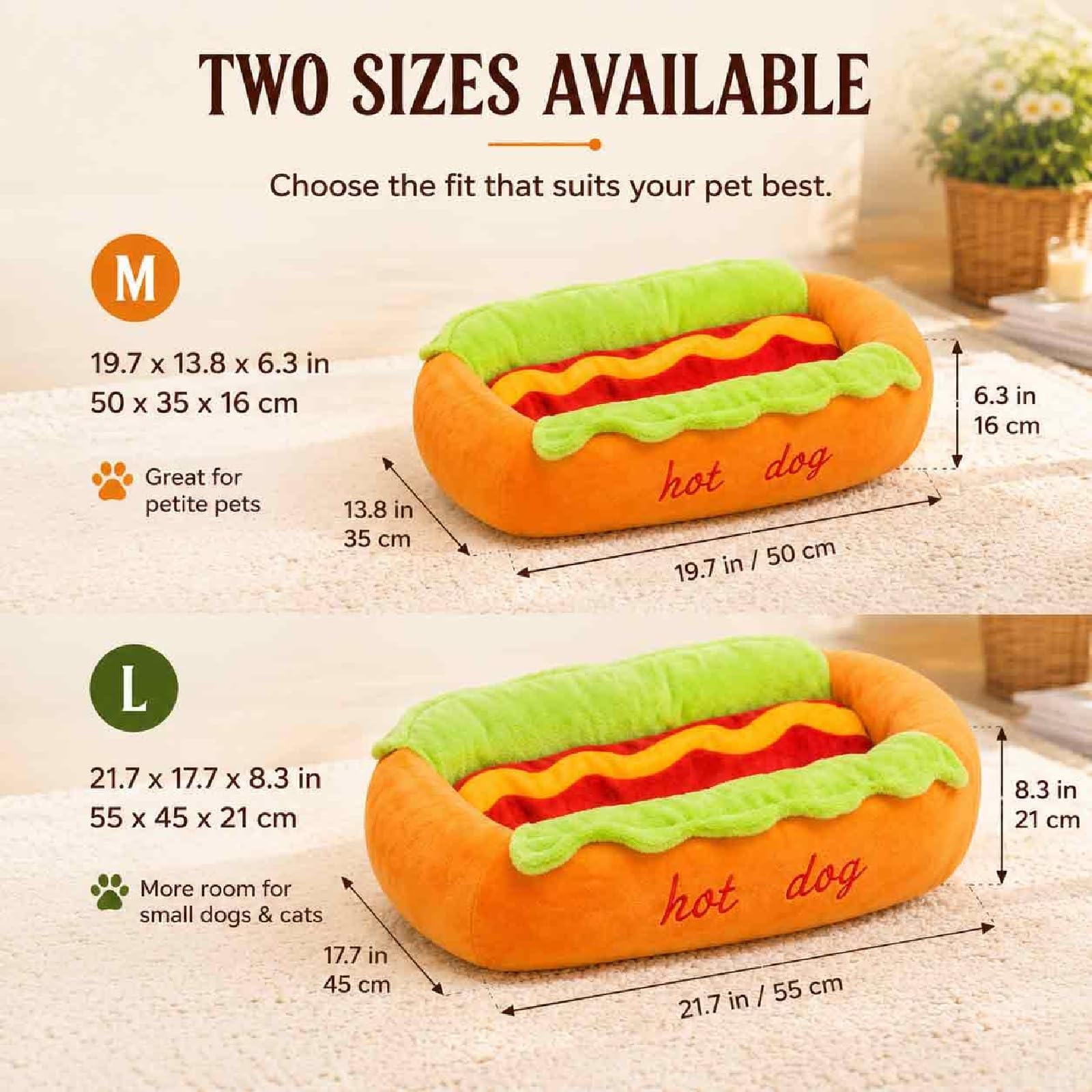 Generisch Łóżko hot dog dla jamnika, śliczny pluszowy hot dog kok z wyjmowaną podkładką do prania, gniazdo na sofę do użytku wewnątrz (łóżko dla hot dog, M)