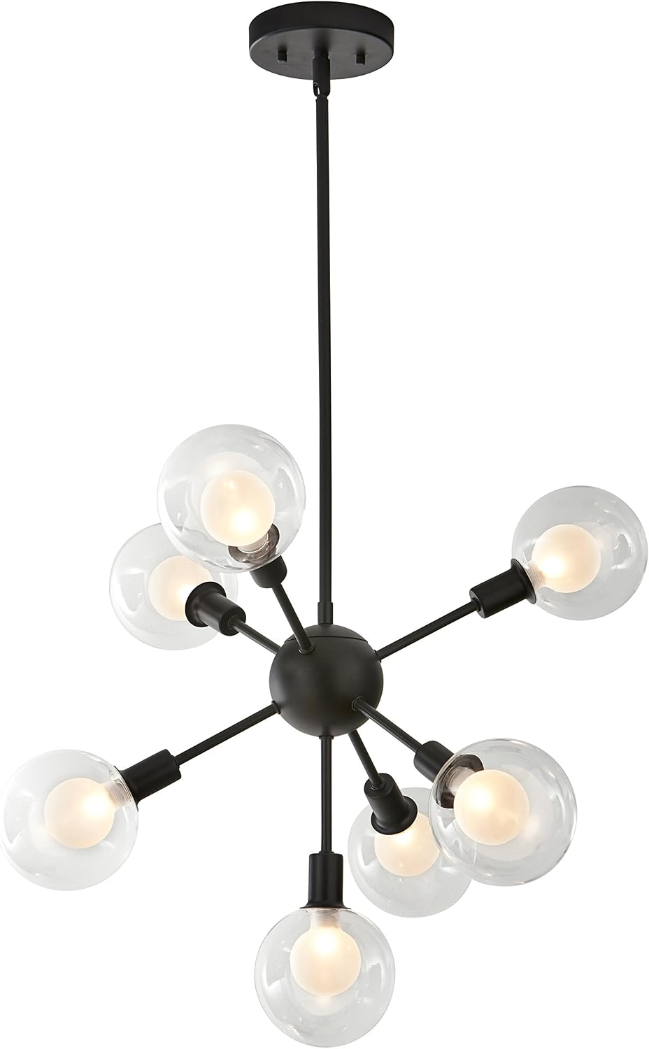 Amazon Brand – Rivet Mid-Century Modern Sputnik Glass Globe Ceiling Pendant Chandelier Fixture With 7 Light Bulbs - 22.5 x 22.5 x 24 Inches, Matte Black