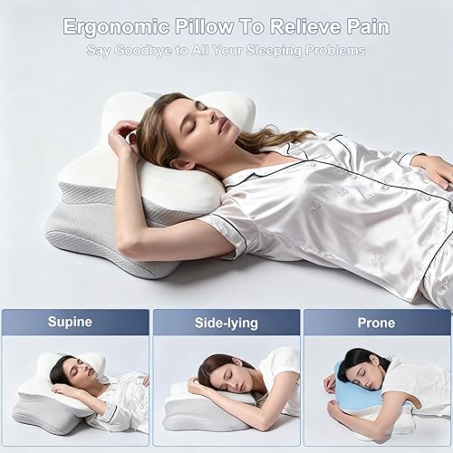 Miniatura 3 de Almohada cervical ergonómica para aliviar el dolor, almohada de espuma viscoelástica para el cuello, almohada de contorno de zona de alivio de