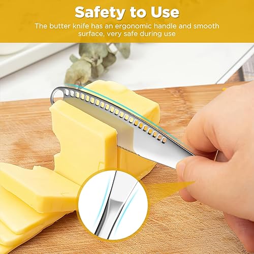 Miniatura 2 de ALLOMN Cuchillo de mantequilla, 6 cuchillos de mantequilla de acero inoxidable, 3 en 1, rizador de quesomantequilla con borde dentado, cortador de