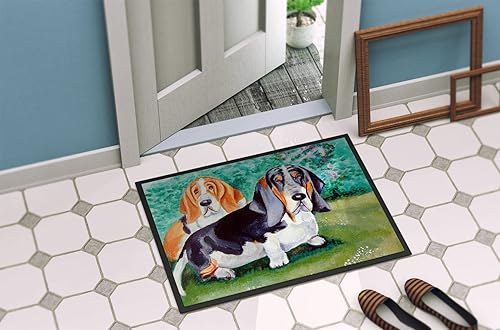 Miniatura 4 de Caroline's Treasures 7061MAT Basset Hound Double Trouble - Tapete para puerta delantera, 18 x 27 pulgadas, para interiores y exteriores, para