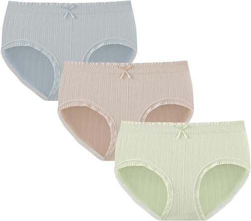 PATPAT Girls Underwear, Soft Panties for Kids Teens, Comfort Breathable Light Briefs, 3-Pack, Size M for 9 10 11 12 13 Year
