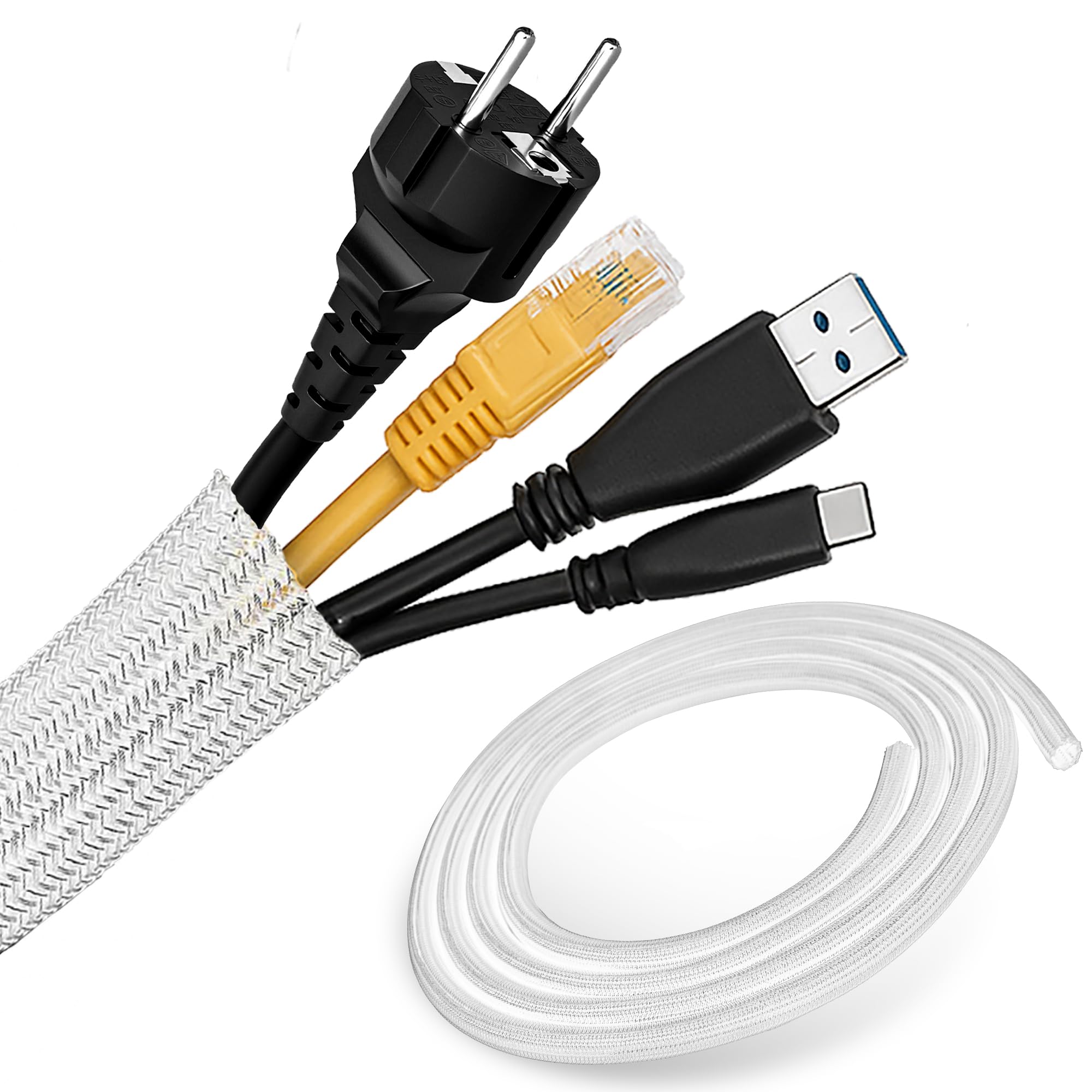 ECENCE 3m / 118inch Osłona na kable 13-20mm Samozamykająca się osłona na kable prowadnicę do kabli można przyciąć na wymiar do komputera kina domowego samochodu biura samoprzylepna tkana