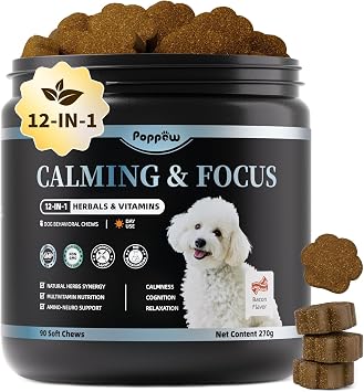 Calming Chews for Dogs 12-in-1 Dog Calming Treats with Herbal & Vitamins | Relaxation, Focus & Behavior Support for Anxiety, Separation, Barking, Travel, Stress, Upgraded Bacon Flavor, 90 Ct