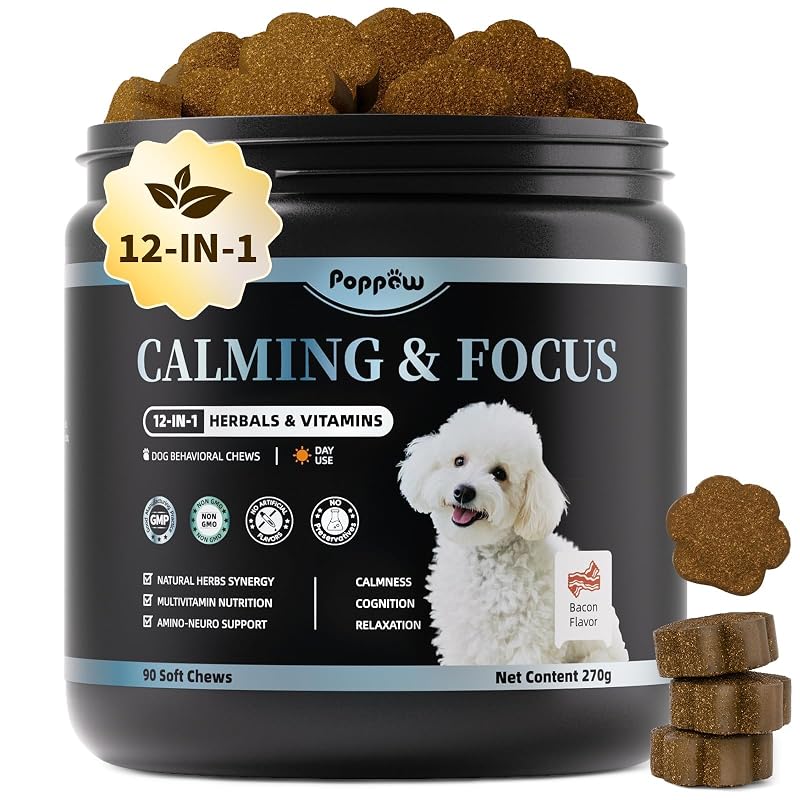 Petisco mastigável para cães com ervas, vitaminas e sabor bacon POPPAW, 90 unidades