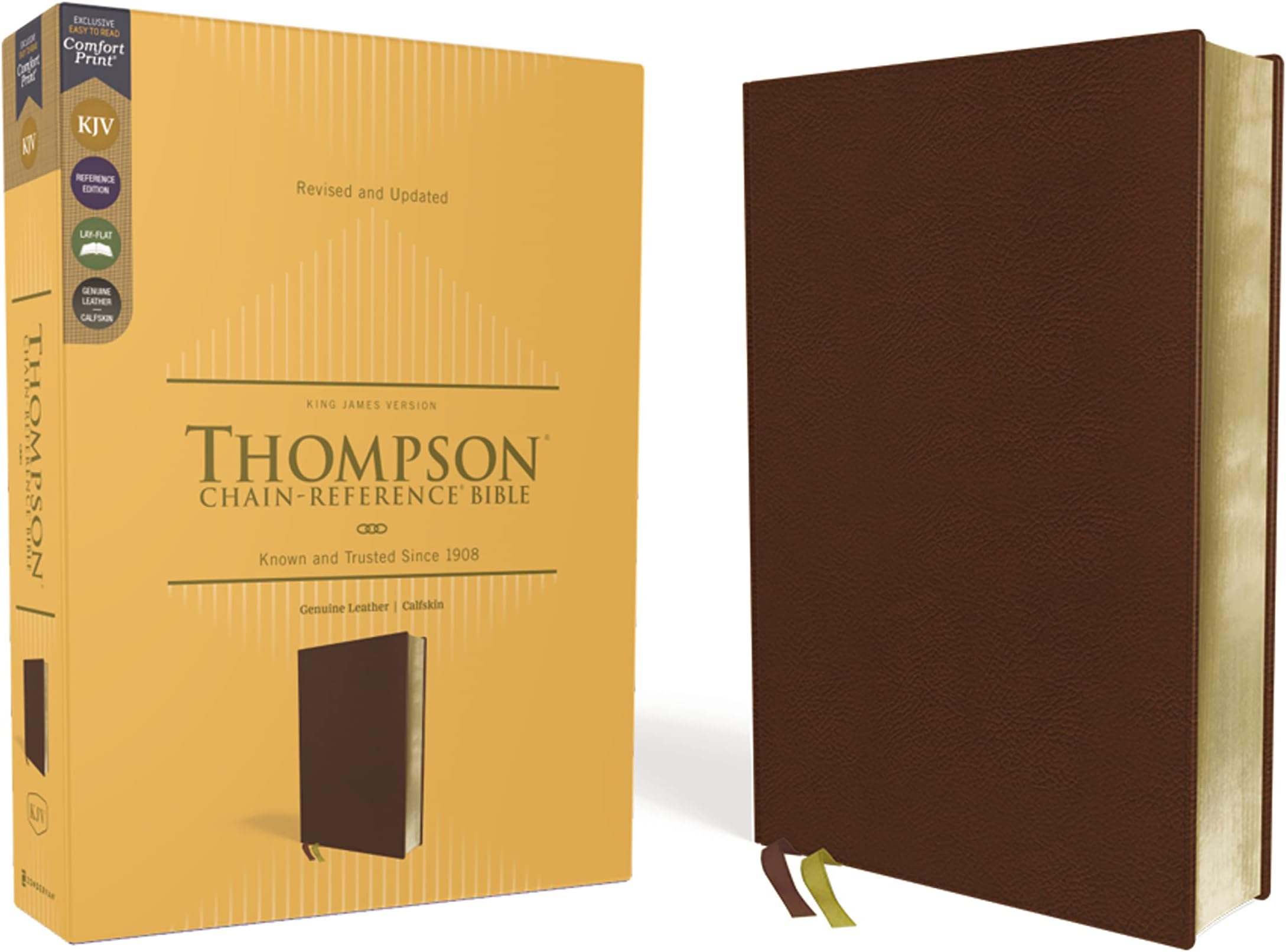 KJV, Thompson Chain-Reference Bible, Genuine Leather, Calfskin, Brown, Red Letter, Comfort Print