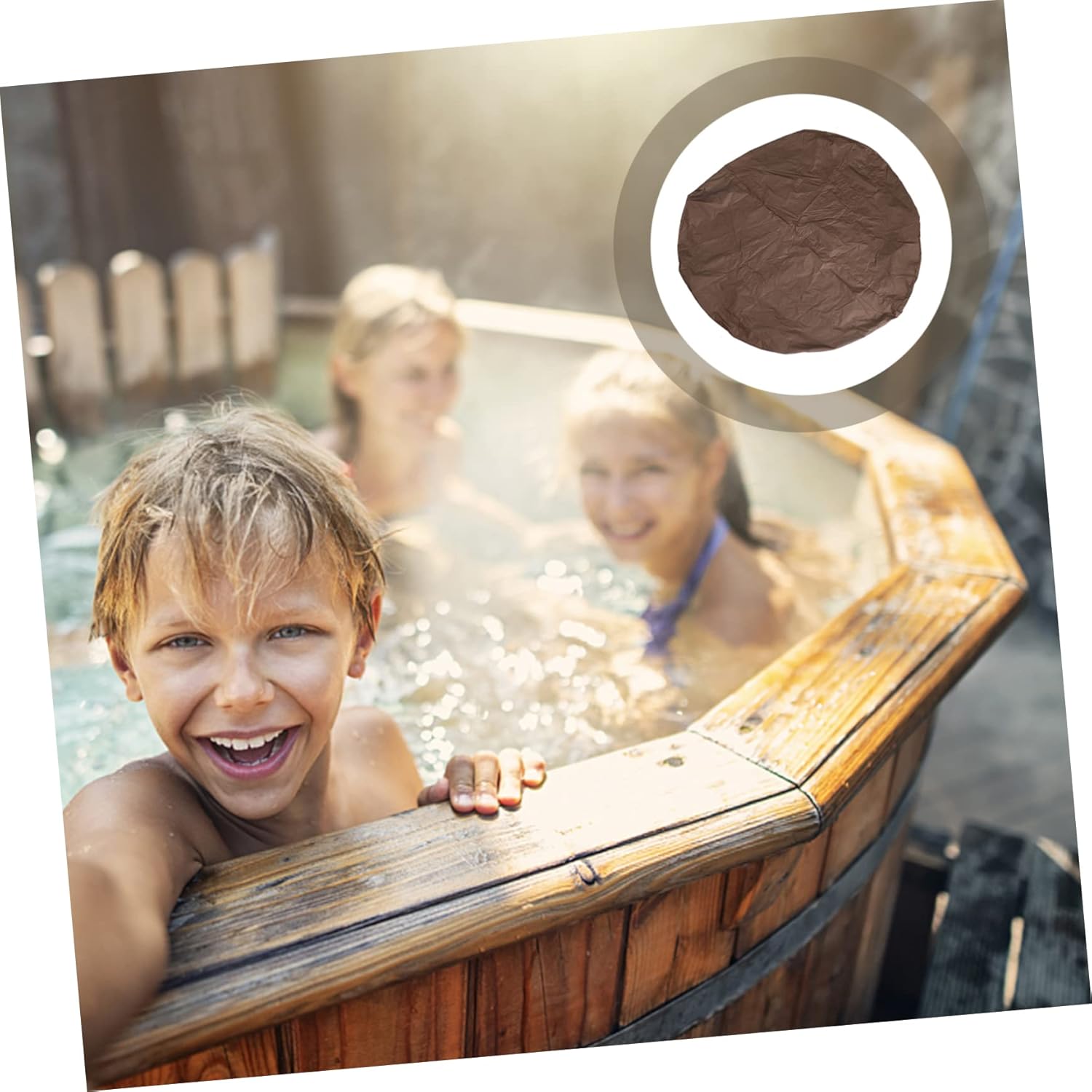 1Pc Round Hot Tub Cover Protector for Outdoor Bathtub Durable Pool Shade with Plating Technology Weatherproof Design for Rain Wind