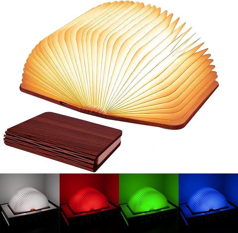 Vergissm Wooden Book Lamp, Upgraded 5 Colors Lumio Book Lamp, Novelty Lighting 360° Book Lamp Light, LED Folding Book Lamp for Bookish Lamp Decor & Book Lovers Gifts, Light Up Book Gifts for Women
