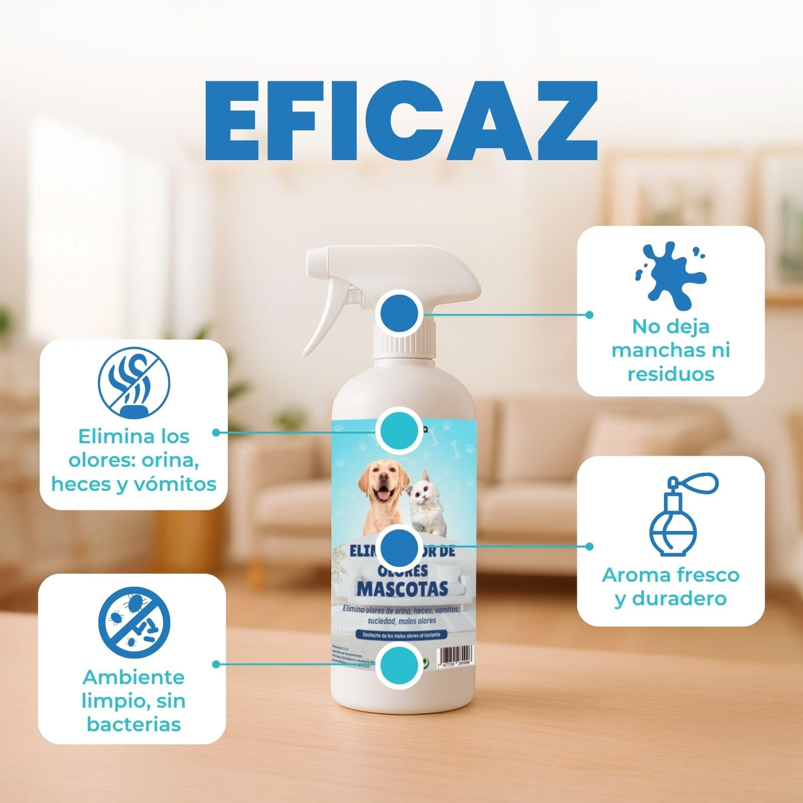 PLANTAWA Enzymatyczny środek do usuwania zapachów dla zwierząt domowych w sprayu 1 l | Enzymatyczny środek do czyszczenia moczu psów i kotów | Neutralizator zapachu stolca i wymiotów | Natychmiastowy