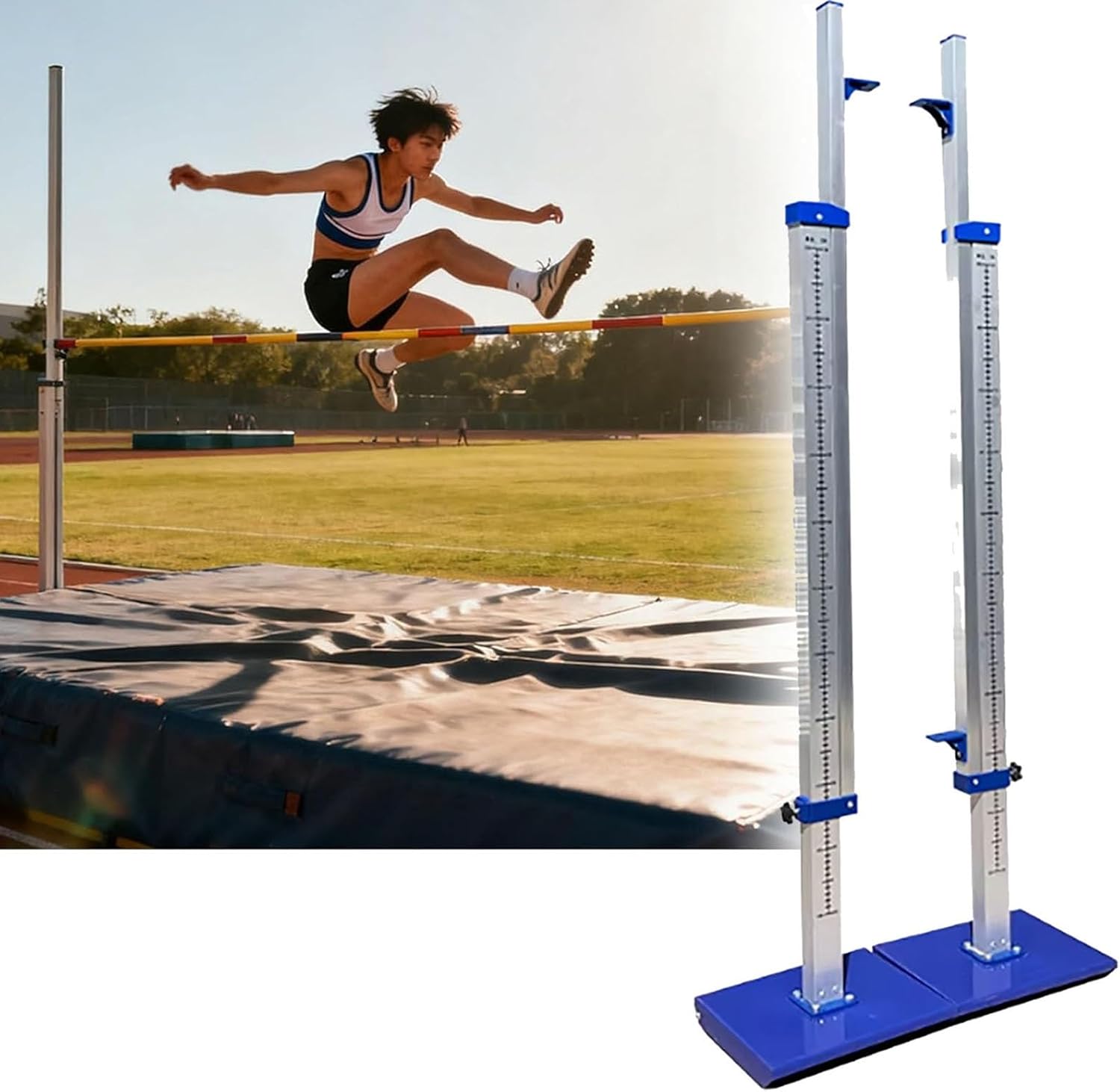 SHYP 1 Pair Professional Track & Field High Jump Standard, Heavy-Duty Training High Jump Stands with Stable Base, Aluminum Jumping Measuring Stick Training Aid (1/4" Intervals)