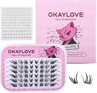 OKAYLOVE Wispy Lash Clusters, FELINE Eyelash Clusters 11-15mm CC Curl Cluster Eyelash Extensions Fox Eye Eyelashes Right Left Cat Eye Lash Individual Lashes Waterproof Clear Band Lash Cluster