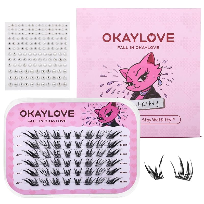 Cachos de cílios postiços OKAYLOVE FELINE, curvatura CC, 11–15 mm, faixa transparente