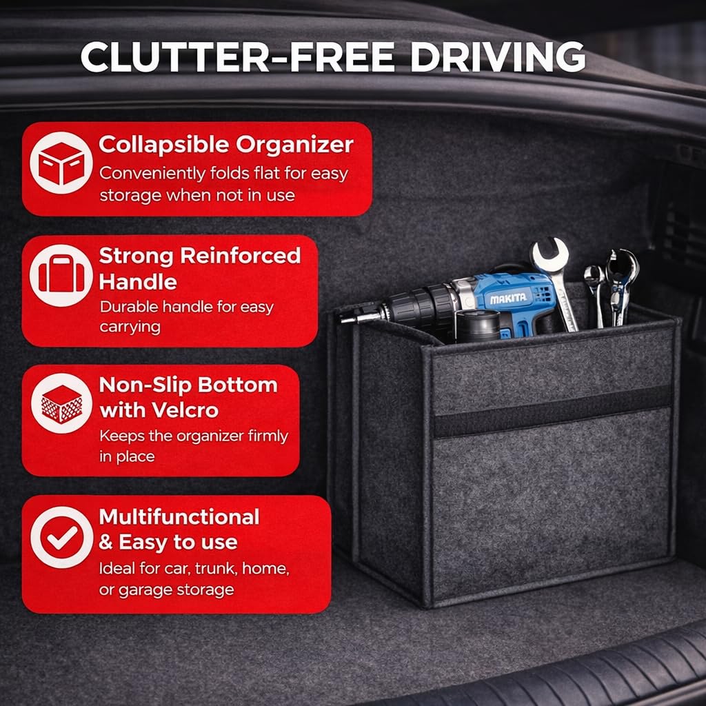 JVCV® Car Trunk Boot Organizer, Car Storage and Organizer Anti Slip Car Accessories Organizer for Car, Suv, Sedan, Truck, Minivan Anti Slip Bottom (Small). 3