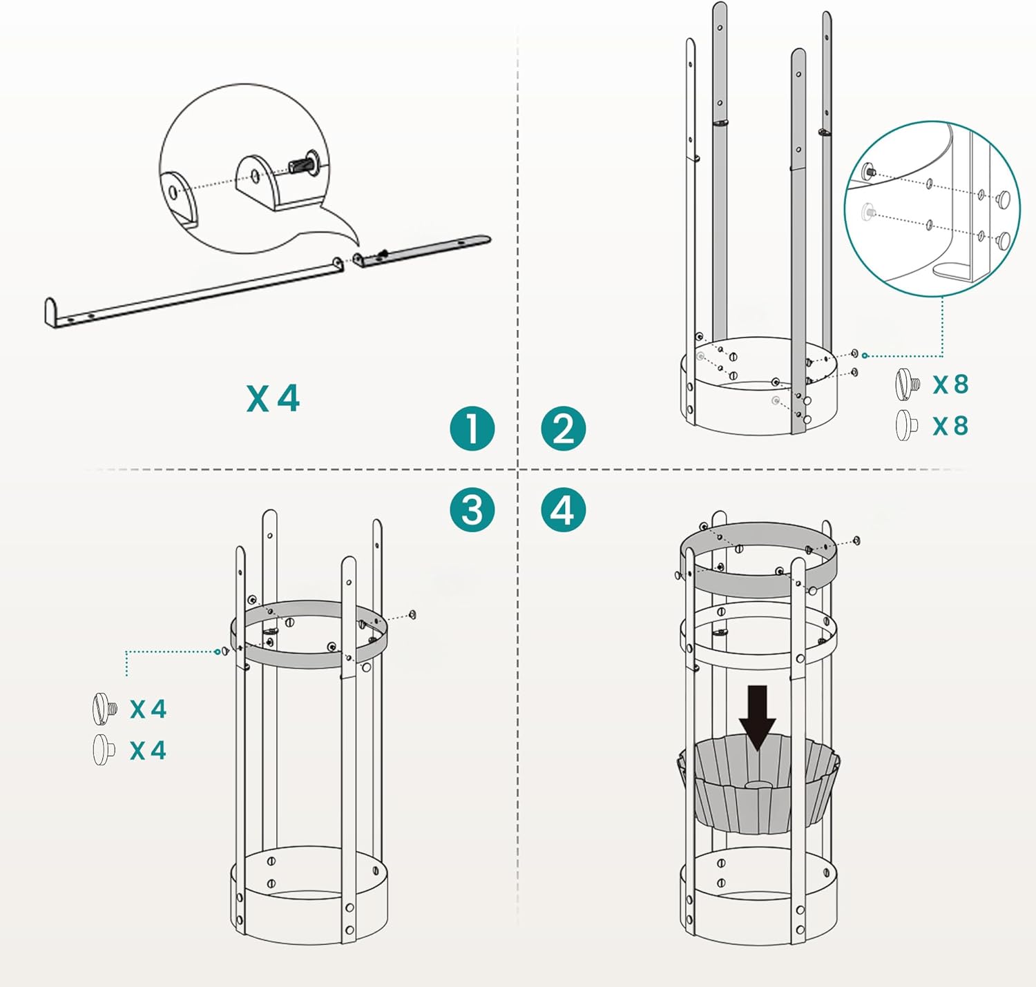 SONGMICS Umbrella Stand, Steel Round Umbrella Holder Rack, 7.7 x 7.7 x 21.7 Inches, with Detachable Drip Tray, for Entryway, Office, Stable, Assembly Required, Matte Black ULUC28BK