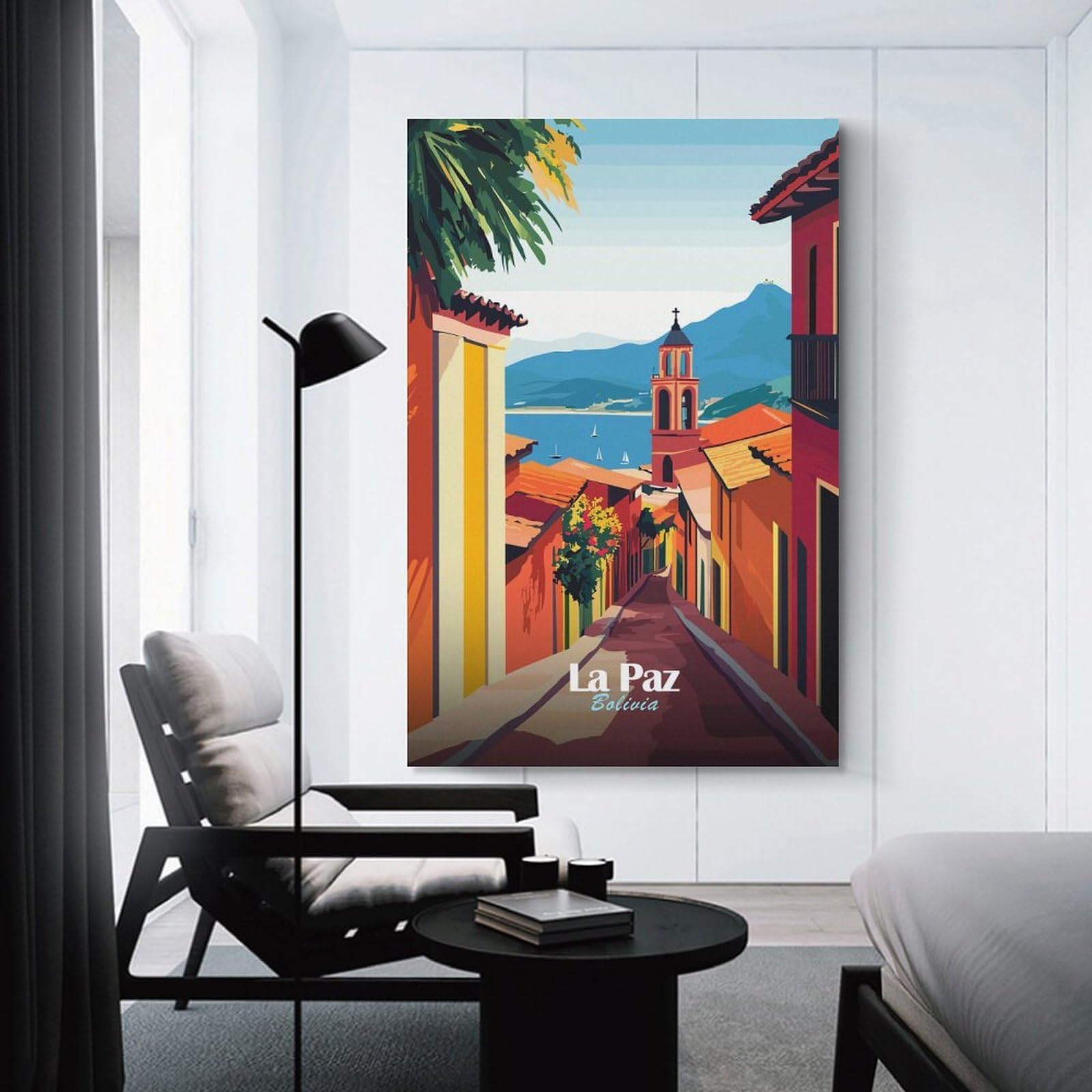 Junmoney Room Decor Wall Art La Paz Bolivia Cityscape, 24x36inch(60x90cm), for Office Decor, Home Working Or Creative Rooms, An Interior Accent for Desk Areas
