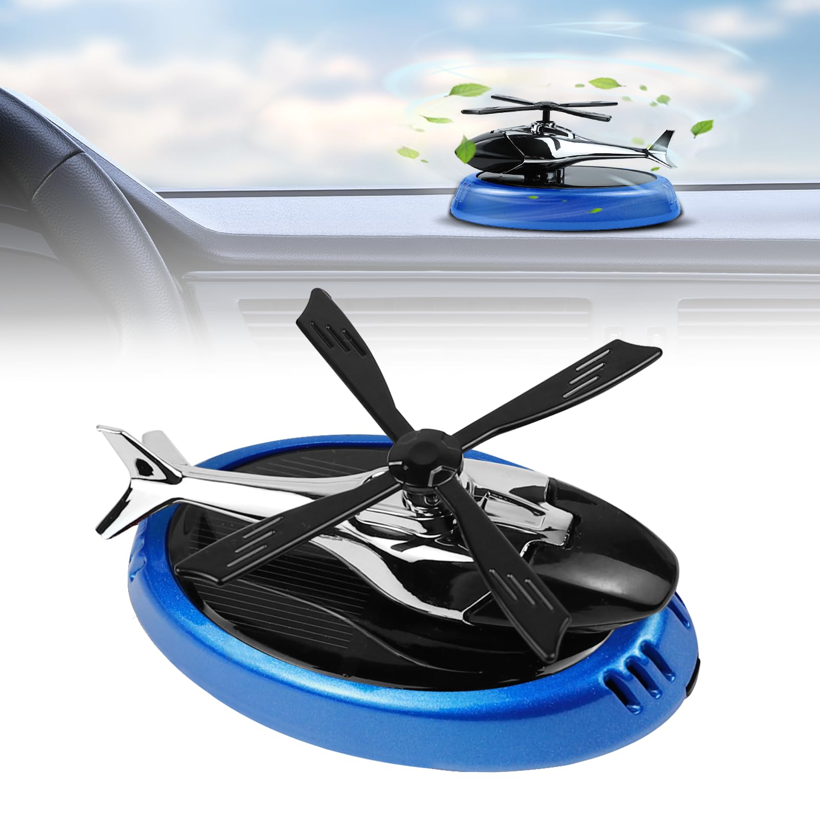 Helicopter Car Air Freshener, Rotating Solar Energy Car Fragrance Diffuser, Dashboard Vehicle Interior Air Purifier (Blue)