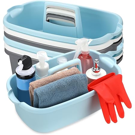 Cleaning Supplies Caddy, Cleaning Supply Organizer with Handle, Large Plastic Bucket, Portable Shower Basket Tote, Gray